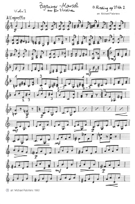 Rieding:
Gypsy march for violin and piano, violin tutti
part (page 1) Rieding: Gypsy march for violin and piano,
violin tutti part (page 1)