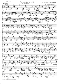 Vivaldi: concert for violin a minor,
first part (Allegro), violin tutti part (page
1) Vivaldi: concert for violin a minor, first
part (Allegro), violin tutti part (page 1)