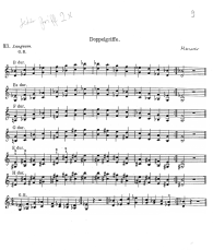 Page 9: Sexten ohne leere Saite. Die
                            Sexten gehen stufenweise aufw�rts und
                            abw�rts (Sextenreihen) und sind in
                            verschiedenen Tonarten in der ersten und
                            halben Lage (Maurer)