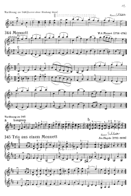 Page 18: Ein Menuett von Wolfgang
                            Amadeus Mozart mit Doppelgriffen, sowie ein
                            Trio aus einem Menuett von Joseph Haydn,
                            jeweils mit einer Vor�bung von Schloder