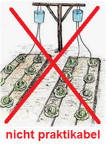 Schnurbew�sserung auf einem Feld mit
                  hohem Kessel ist NICHT PRAKTIKABEL, weil die Kessel
                  laufend leer sein werden und in der Sonne die Schn�re
                  austrocknen