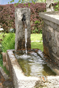 Steinbrunnen mit
                    langem Wassertrog und nat�rlichem Wasserspiel