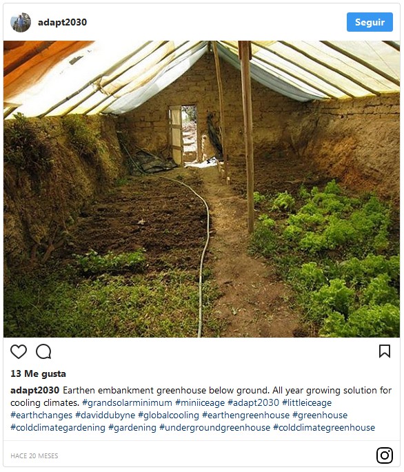 Walipini: Un invernadero medio bajo tierra
                        en un terrapl�n (pendiente) de la tierra