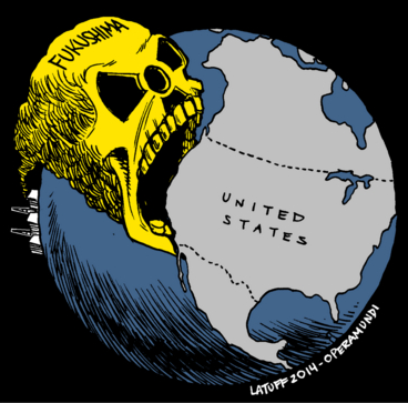 Ein Fukushima-Totenkopf t�tet den Pazifik und die
              K�sten von Kanada und "USA", Karikatur