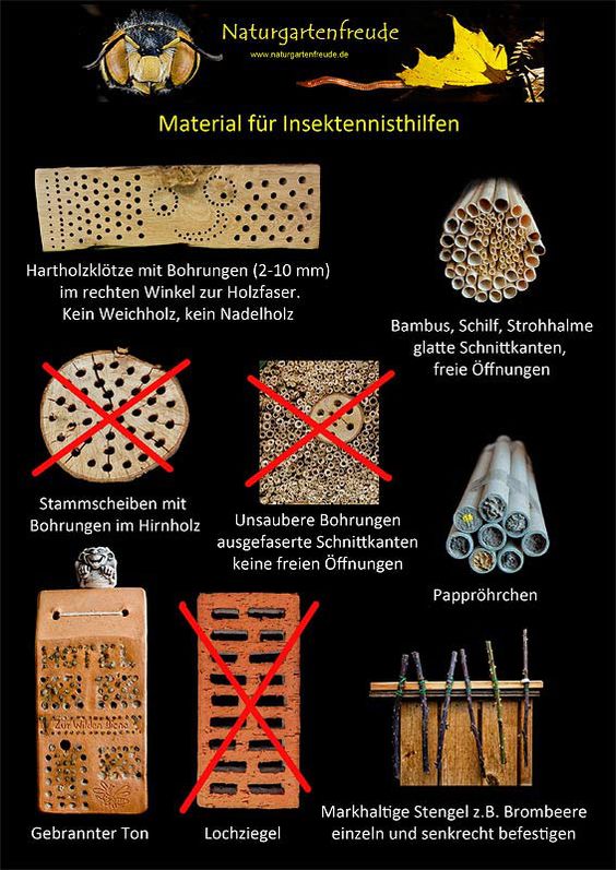 Bienenhotel Materialien:
                            R�hrchen, Holzblock, Tonblock, markhaltige
                            Stengel etc.