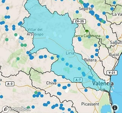 Map of the Valencia region: destroyed dams