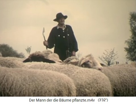 Schäfer Bouffier
                  (Filmdarsteller) mit einer Schafherde in den Südalpen