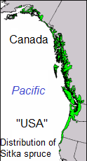 Map: Distribution of Sitka spruce