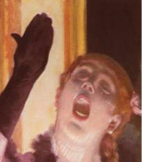 Pintura de Edgar Degas: una
                                cantante con guante y con boca abierta
                                cantando