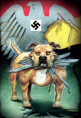 Kampfhund mit deutschem Adler und Hakenkreuz