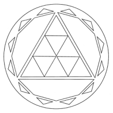Kornkreis-Mandala mit Dreiecken im Kreis