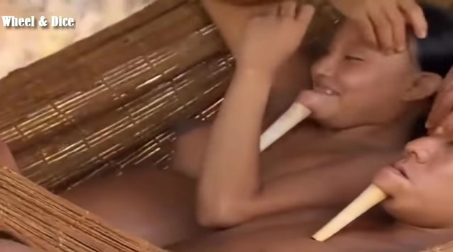 Woman topless, Wauri native in the Amazon wild forest