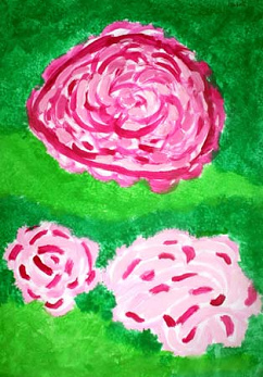 Un dibujo de un
                          nio con flores rosadas
