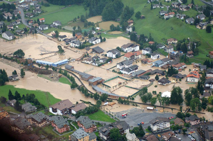 Switzerland: Flooded localities by
                          misdirected rivers which had a jammed river
                          bed by driftwood and rubble: Klosters, August
                          2005)