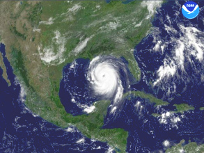 Hurrikan Katrina 2005, Satellitenfoto: Die
              Zerstörung von New Orleans steht bevor...