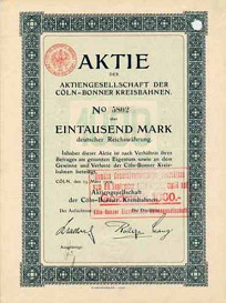 Beispiel einer Aktie: K�ln-Bonner Kreisbahnen
                1909