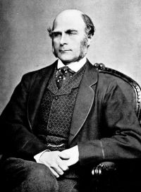 Darwinista y racista Sr. Francis
                        Galton en Inglaterra indica que se puede
                        exterminar las "razas inferiores",
                        retrato