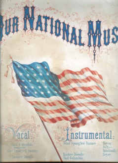 National Music mit der Flagge der
                      "USA", Plakat. Die
                      "klassische", nationale Musik soll die
                      Eroberungsbereitschaft strken.