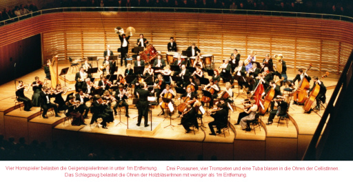 Orquesta con terror de instrumentos de
                        vientos, ejemplo el orquesta sinfnico de
                        Argovia en la Sala de Sonidos (Tonhalle) en
                        Zrich: 4 cuernos, 3 trombones, 1 tuba, y la
                        percusin
