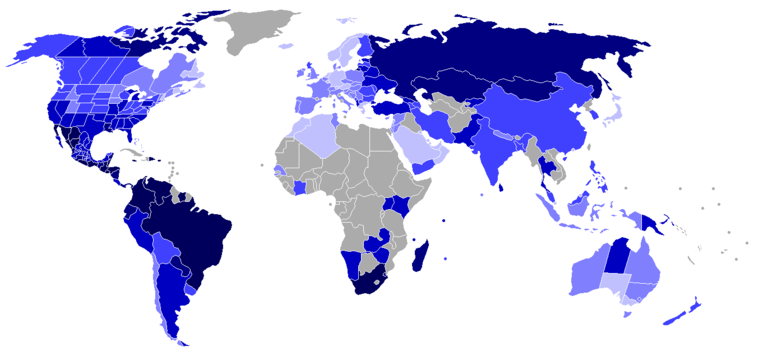 Weltkarte der Mordraten 2009