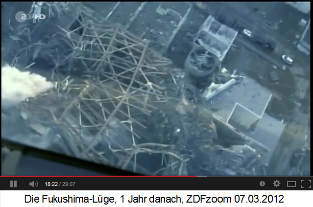 Ein explodierter Atomreaktor des Atomkraftwerks
              Fukushima Daiichi, Sicht von oben nach dem 11. Mrz 2011