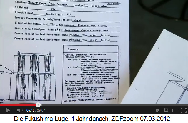 Kei Sugaoka zeigt den
                Inspektionsbericht ber den Dampftrockner von Fukushima
                Daiichi von 1989 [?]