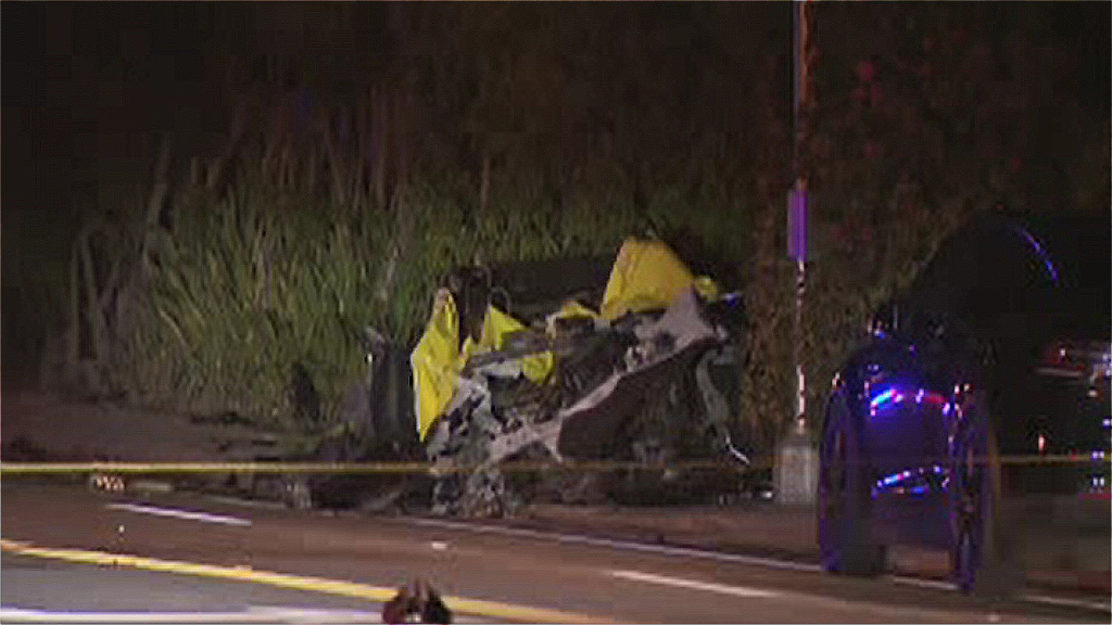 Tesla erkennt Todeskurve nicht und
                    crasht voll in eine Mauer, brennt aus, 2 Tote,
                    Florida, 9. Mai 2018