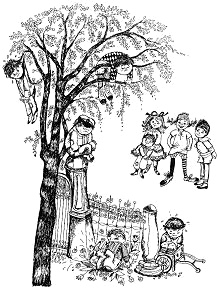 Pippi Langstrumpf platziert "bse
                      Buben" auf einem Baum