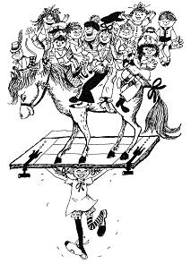 Pippi trgt das Pferd und alle Kinder
                      zusammen umher