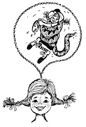 Pippi denkt an en Buchstaben "S",
                      der wie eine Schlange aussieht