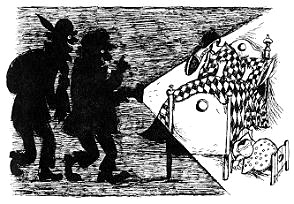 Einbrecher leuchten mit Taschenlampe, Pippi
                      Langstrumpf und Herr Nilsson schlafen