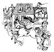 Pippi Langstrumpf reitet so schnell durch das
                      St�dtchen, dass alle Angst haben