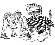 Thomas, Annika und Herr Nilsson wecken Pipi
                      Langstrumpf, die noch schl�ft