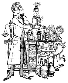 Pippi Langstrumpf mit Thomas und Annika in
                      einer Apotheke: Pippi Langstrumpf kauft in der
                      "Aputheke" 8 Flachen
                      "Medusin"