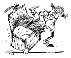 Pippi Langstrumpf steckt Vater Efraim
                      Langstrumpf in eine Kiste