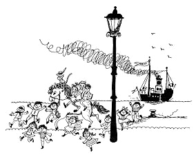 Pippi reist doch nicht ab und reitet mit
                      Thomas und Annika in die Villa Kunterbunt zur�ck.