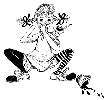 Pippi Langstrumpf mit dem Affen Herrn Nilsson
                      auf der Schulter