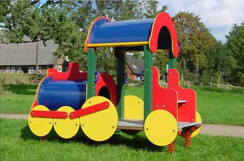 Veh�culo de balanc�n de muelle 01, una
                            locomotora en muelles el�sticos, visto en el
                            peri�dico Spielen-Lernen-Bewegen
                            ("Jugar-Aprender-Mover"),
                            Alemania