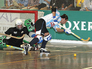 Hockey
                          sobre patines con guantes y goles, Argentina