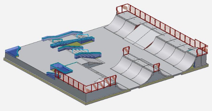 Parque de patinaje para
                          monopatines, bicicletas BMX y patinetes,
                          esquema 01