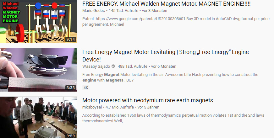 Magnet
                    engine, videos on YouTube