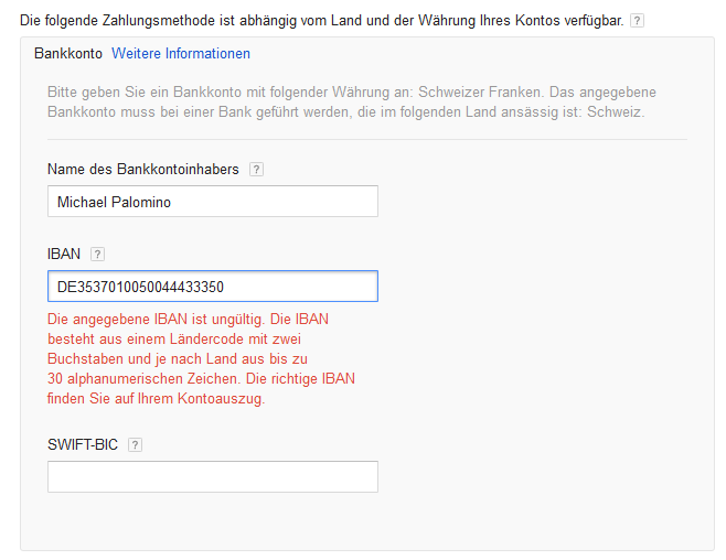 Screenshot google adsense verweigert
IBAN Screenshot
google adsense verweigert IBAN