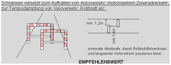 Schranken versetzt zum
                Aufhalten von Autoverkehr, motorisiertem Zweiradverkehr,
                zur Tempodmpfung von Veloverkehr, Rollbrett etc.,
                Freiburg im Breisgau