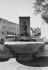 Brunnen, die gegen unten spitz
zulaufen, können vom Blindenstock nicht
rechtzeitig erkannt werden. Beispiel:
Schaffhausen beim Kammareal Brunnen, die gegen unten spitz
zulaufen, können vom Blindenstock nicht
rechtzeitig erkannt werden. Beispiel:
Schaffhausen beim Kammareal