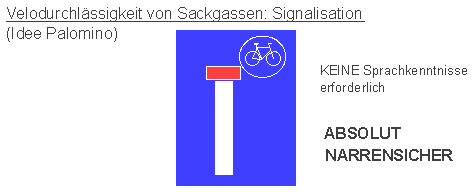 Velodurchl�ssige Sackgasse,
                            Signalisation ohne Text auch f�r
                            Analphabeten