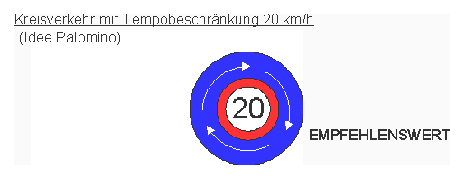 Signalisation Kreisverkehr mit
                    Tempobeschrnkung 20 km/h integriert