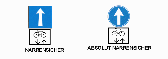 Verkehrsschild Einbahnstrasse (eine
                          Richtung), mit der Erg�nzung: Velo / Fahrrad
                          im Gegenverkehr erlaubt
