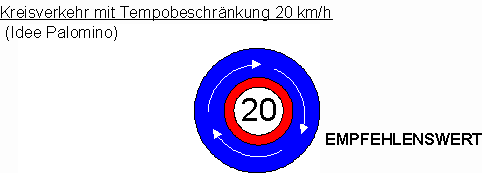 Verkehrsschild Kreisverkehr mit Tempo 20
                          integriert