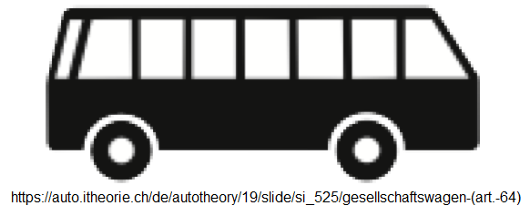 22. Ergänzungssignal
Gesellschaftswagen (Autobus, Car) (Art.
64) 22. Ergänzungssignal
Gesellschaftswagen (Autobus, Car) (Art.
64)