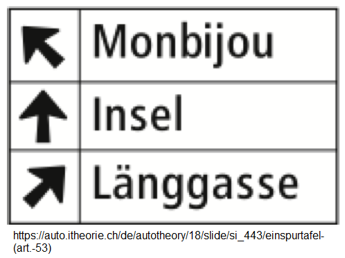 44. Einspurtafel auf Nebenstrassen über
Fahrspuren: Montbijou, Inselspital, Länggasse
(Art. 53) 44. Einspurtafel auf
Nebenstrassen über Fahrspuren: Montbijou,
Inselspital, Länggasse (Art. 53)